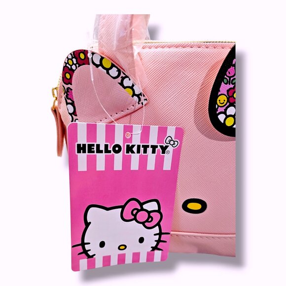 Hello Kitty Sanrio Mini Crossbody Purse, Pink with Floral Bow Design - Picture 3 of 7